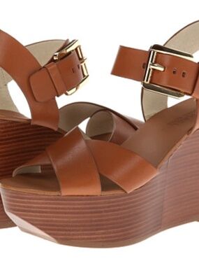 Michael Kors Peggy Wedge Sandals - Luggage